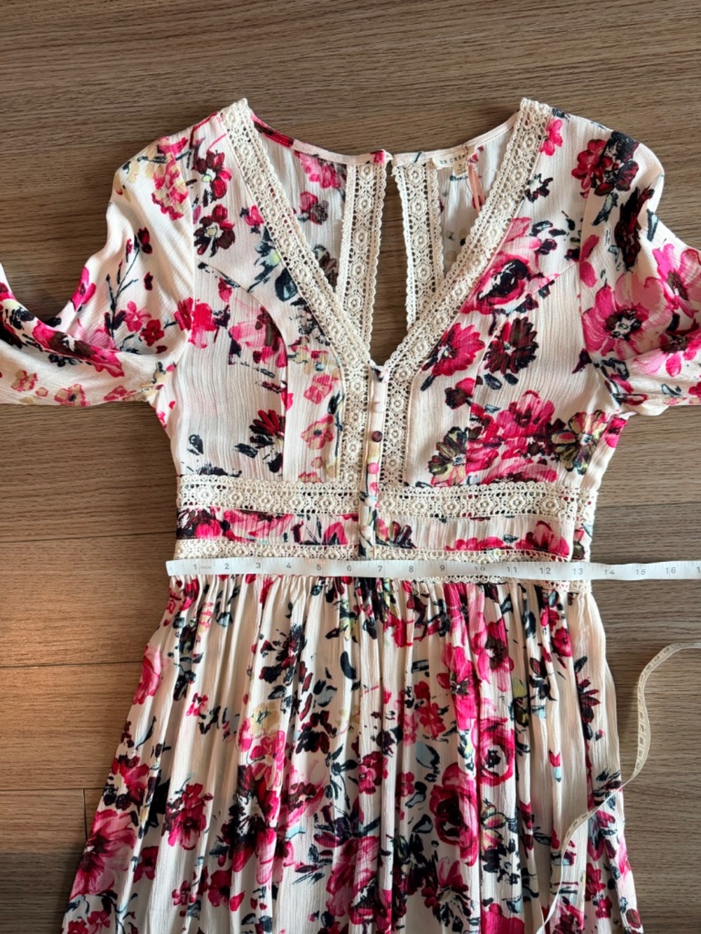 Floral Lace Mini Dress NWT Pink Cream Open Back Long Sleeve Boho Size Small NEW! - Picture 7 of 14